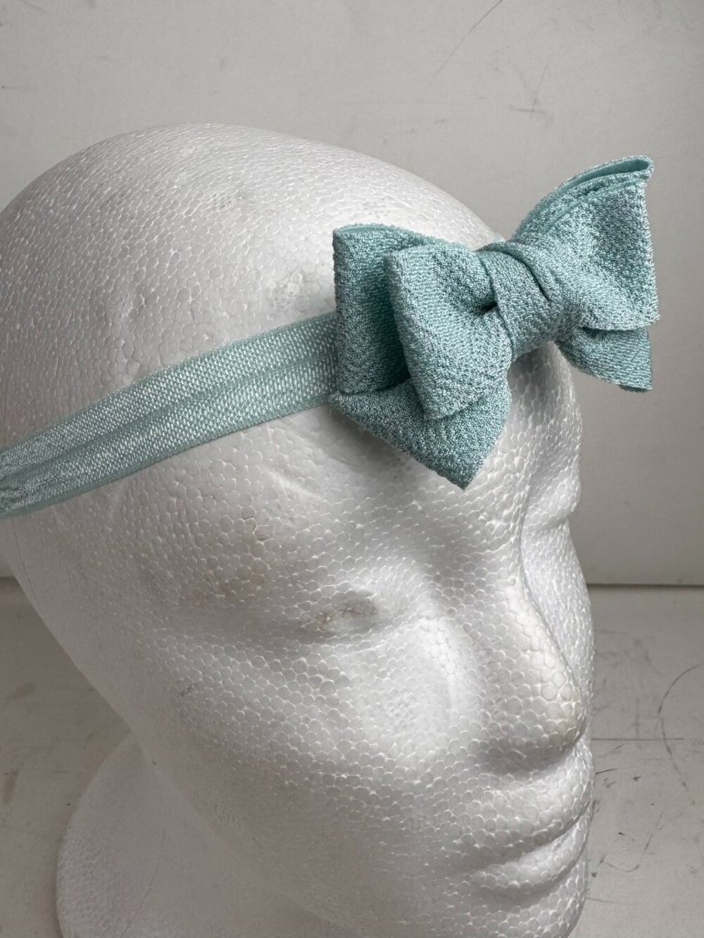 Baby Girls Mint Green Shimmer Bow Headband Soft Elastic Stretchy Hair Accessory